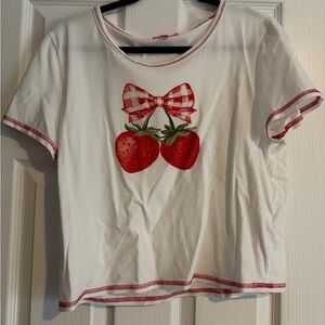 Sugar Thrillz White Tee with Red Strawberry and Bow